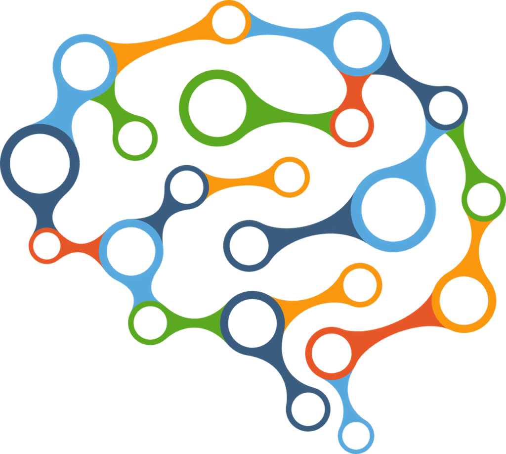 ネットワークで表現された、カラフルで抽象的な脳のイラスト