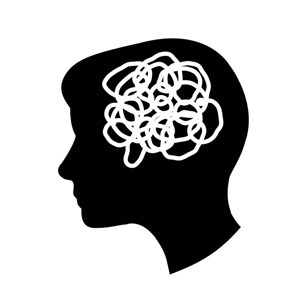 頭の中が混乱している様子を表す、人の横顔のアイコン